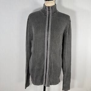 G by Guess Ribbed Long Sleeve Zip-Up Cardigan Gray Women's Size XXL